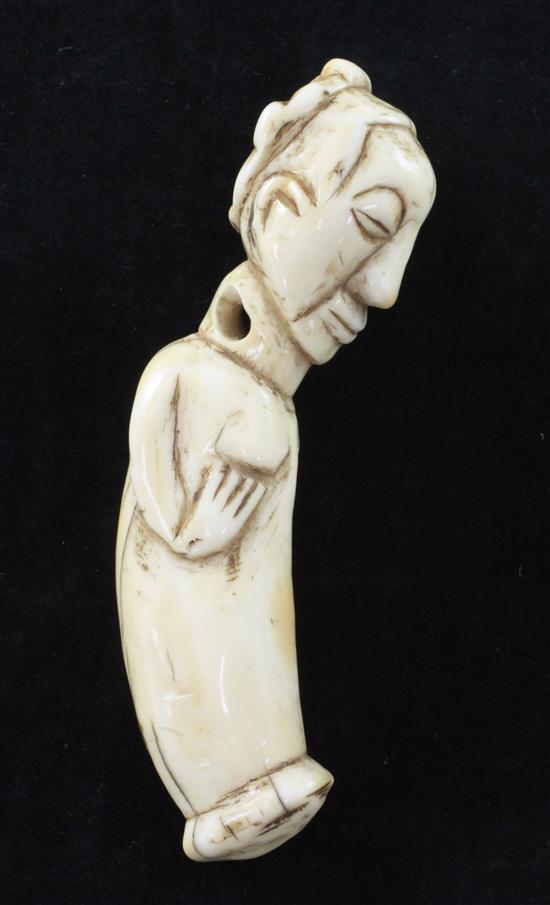 A 19th century African Luba ivory pendant carving, 4.5in.